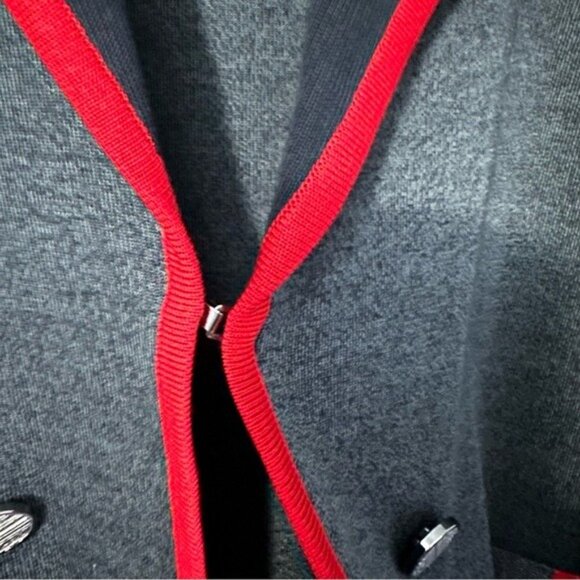 Misook Knit Blazer Jacket Gray Red Trim Open Front Career Chic Size Medium - Picture 7 of 11